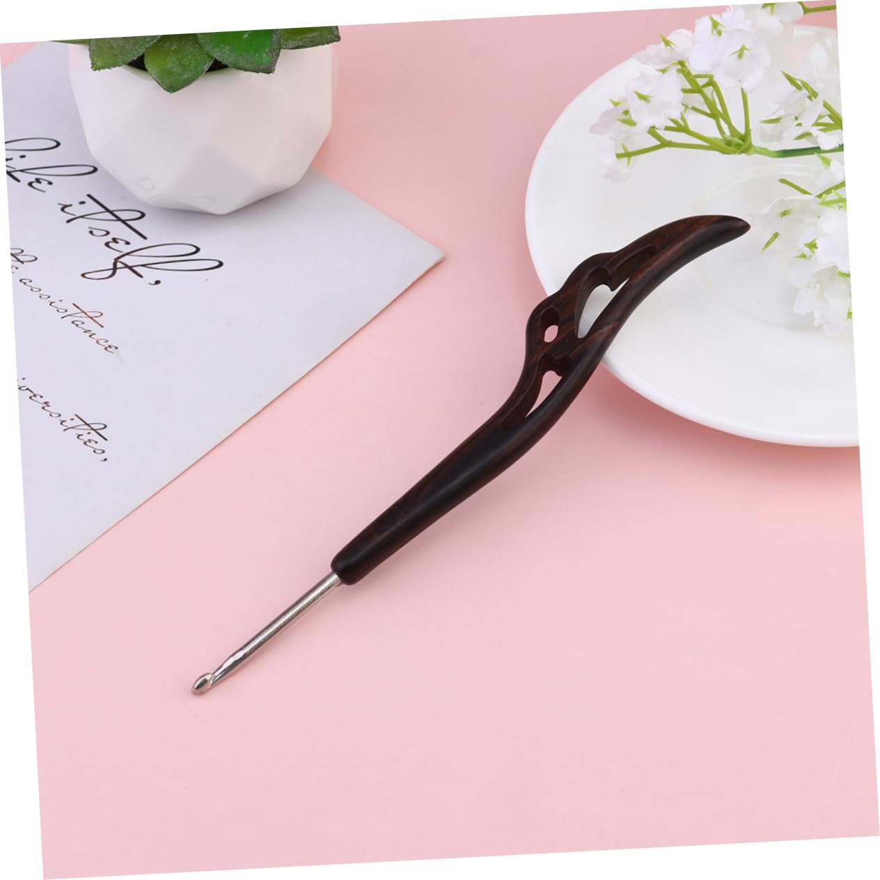 EXCEART 3pezzi Gancio Per Uncinetto Di Ebano Con Impugnatura Ergonomica Aghi Da Cucito Acciaio Inossidabile Per Maglieria Per Lavori Maglia e Viaggi