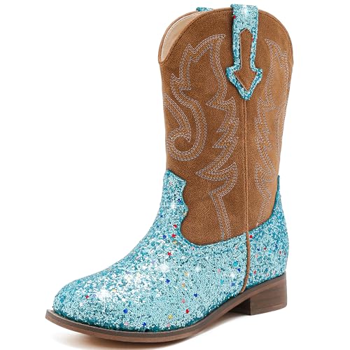 Image of Motasha Girls Cowgirl Boots Unisex-Child Mid Calf Glitter Toddler Cowboy Boot Little Big Kids Western Riding Shoes