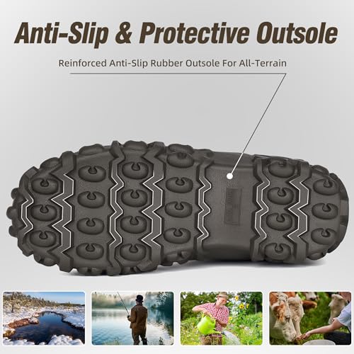Image of Trudave Rubber Boots for Men, 6mm Neoprene Insulated Mud Boots with Steel Shank, Men's Mid Calf Waterproof Rain Boots,Anti-Slip Rubber Work Boots for Farming Gardening Fishing,Size 7-13