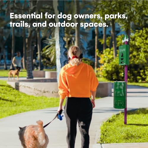 Flybold Dog Waste Station - Outdoor Dog Poop Trash Can with Poop Bag Dispenser - 400 Roll Bags, 100 Pull Bags, 50 Can Liners - Pet Waste Bag Disposal System for Parks and Public Spaces - 13x26 Inches
