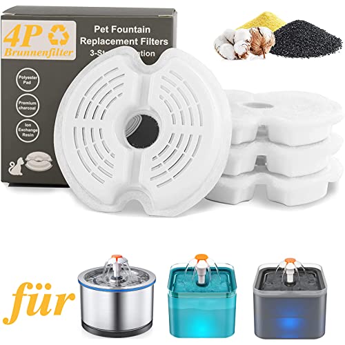 Filtros Fuente Gatos 4 Piezas Filtros para Gatos, 2.5L Filtro de Carbón para Gatos, Filtro Bebedero Gatos, Filtros de Repuesto para Mascotas con Resina y Carbón Activo, para Fuente de Agua Gatos Cover