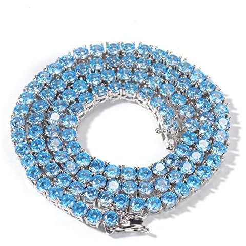 KMASAL 18K Gold Plated Bling CZ Simulated Diamond Iced Out 4mm Blue Tennis Chain Hip Hop Necklace for Men Charm Gifts (Silver 18 inch) Cover