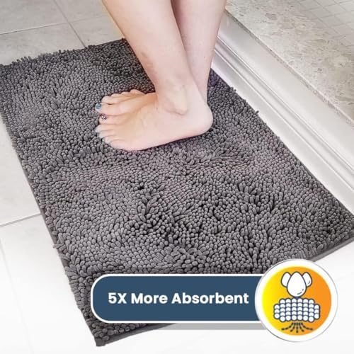 Muddy Mat® AS-SEEN-ON-TV Highly Absorbent Microfiber Door Mat and Pet Rug, Non Slip Thick Washable Area and Bath Mat Soft Chenille for Kitchen Bathroom Bedroom Indoor and Outdoor - Grey XXL 60"X48"