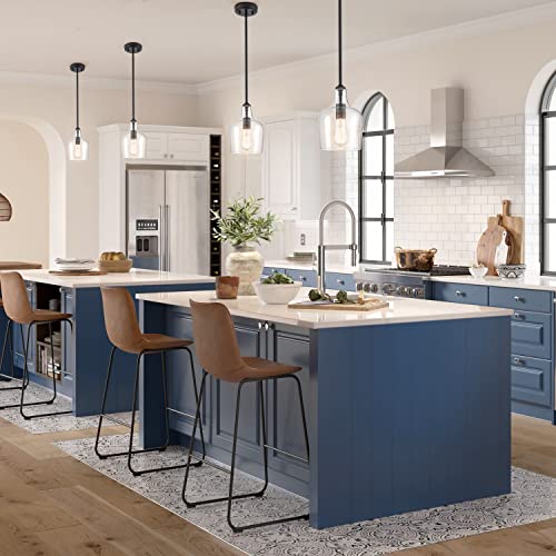 Jeenkae Modern Farmhouse Pendant Lighting For Kitchen Island Glass Black Pendant Light Fixtures Rod-Hung #TOP1