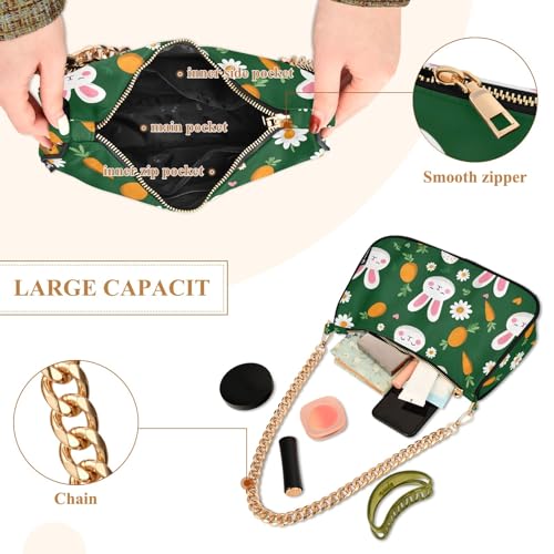 Clutch Shoulder Bags Tote Evening Purse Handbags for Women Rabbit Carrot Easter Egg Hobo Bags with Zipper Closure4