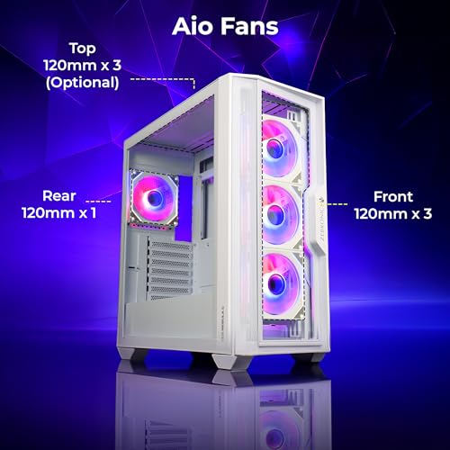 Image of Zebronics Premium Gaming Case, Mid-Tower, EATX, ATX, Upto 360mm AIO Support, 4 Infinity Mirror ARGB Fans, Tempered Glass, Type-C, USB 3.0, 2X USB, Magnetic Dust Filter (Nebula-G, White)