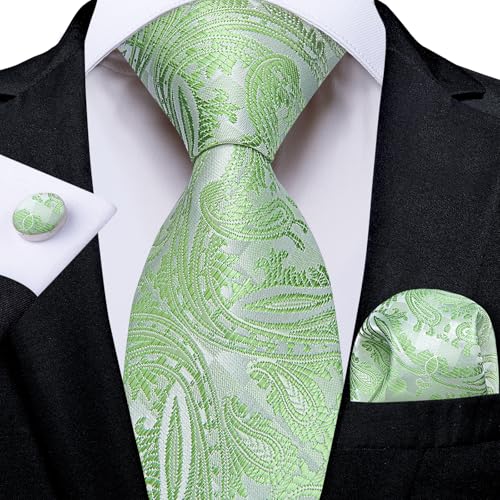 Image of DiBanGu Mens Paisley Tie Set Silk Woven Jacquard Necktie and Pocket Square Cufflinks Gift Set for Wedding Bussiness