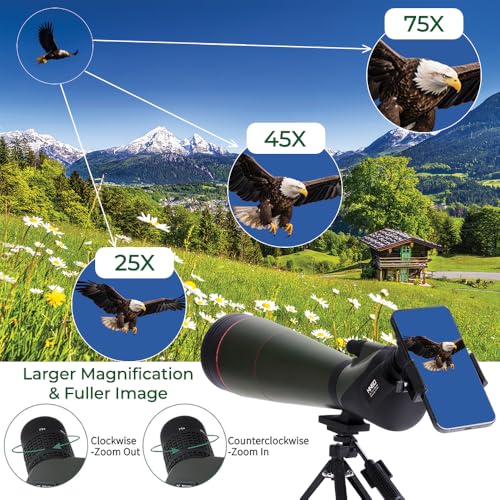 Image of Hiniso 100mm Spotting Scope with Tripod & Phone Adapter | 25-75x Dual Focus Zoom HD Telescope for Bird Watching, Stargazing, Target Shooting | Waterproof BAK4 Prism, Carry Case Included (25-75x100)