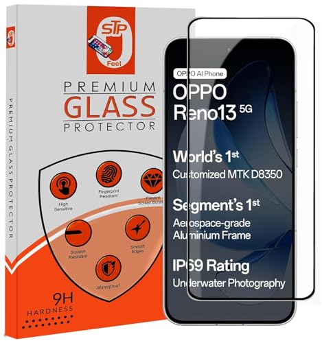 Image of STP FEEL Premium HD+ Tempered Glass Screen Protector Guard Compatible For Oppo Reno 13 5G (6.59 Inch, Pack of 1) | Edge to Edge Coverage With Easy to installation kit for Smartphone