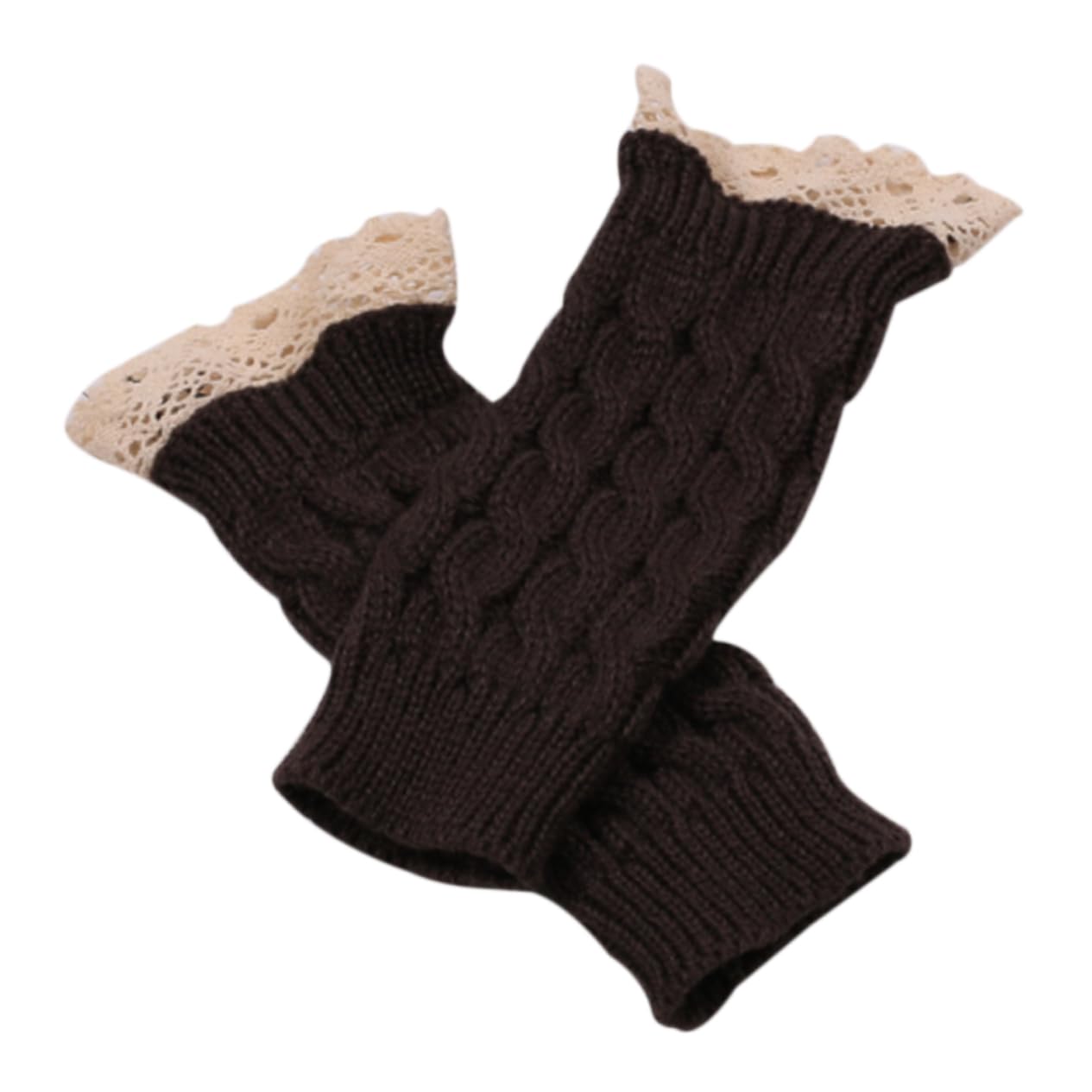 AOKWAWALIY Warm Gloves Lace Fingerless Gloves Winter Long Gloves Arm Warmers Knitted Gloves Coffee