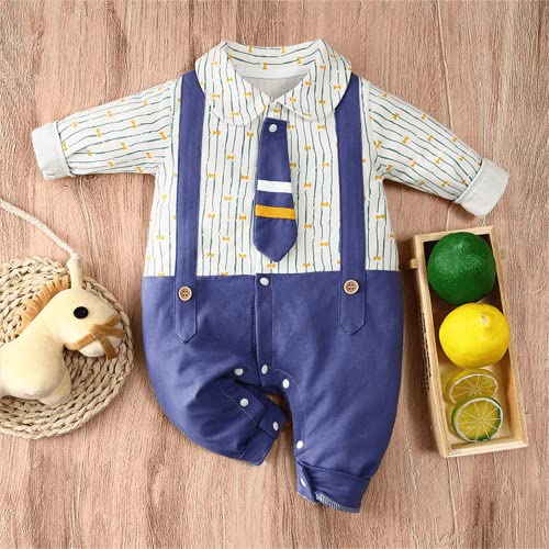 Image of Bold N Elegant Cute Tie Newborn Cotton Full Sleeve Footless Baby Romper Onesie Buttoned Bodysuit for Newborn Infant Baby Boys Girls