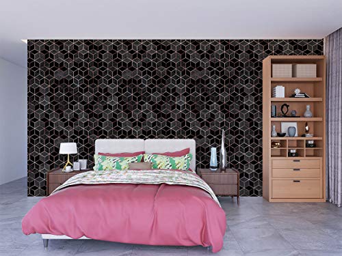 Image of DWELLSINDIA Geometric in Black Self Adhesive Wallpaper Waterproof, Scratch Resistant, Laminated 41cm x 244cm