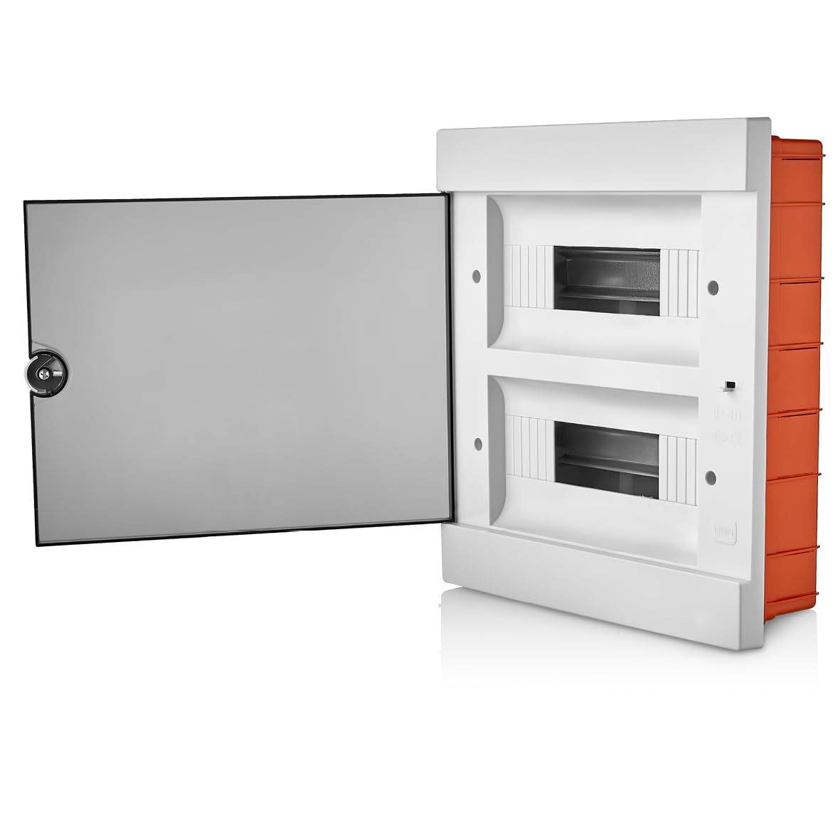 Lion Electric Armario de 2 filas, caja de fusibles de 24 módulos, color blanco, para interruptor de instalación eléctrica IP40, caja de distribución con riel y puerta transparente para todos los
