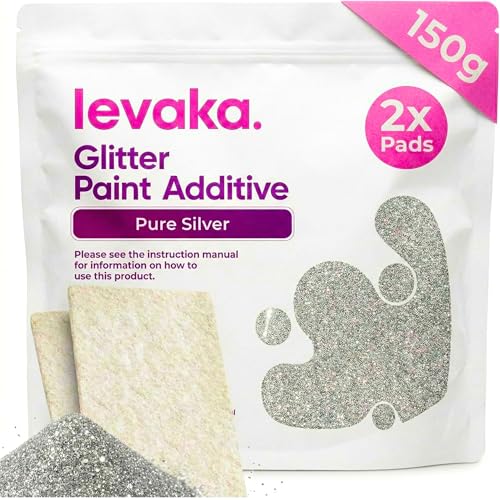 Levaka 150 grammes Additif Paillette pour Peinture Argent Pur - 2 Tampons Récurants Inclus - Mélangez avec Peinture Murale à Emulsion pour un Effet...