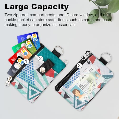 Image of Minimalist RFID Wallet with Lanyard, Multi-functional ID Case with 2 Zipper Pockets and Key Chain for Men and Women, Tactical Badge Pouch Cards Holder, Coin Purse for Travel Sports - Two-Tone