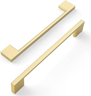 Amerdeco 10 Stück Möbelgriffe Gold, 160mm Lochabstand, Aluminiumlegierung Schubladengriffe & Schrankgriffe für Küchenschränke & Kleiderschränke UK0035