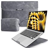 RicYeel ノートパソコン用スリーブ 11/11.6/12/13/13.3/14/15.6/16インチ パソコンケース Macbook Air Pro/Dell/Ausu/Acer/Surface/HP/Lenovo 用 磁石設計 薄型PU革ノート ケース 耐衝撃 キズ 防止 撥水加工 PCスタンド機能付き 電源収納ポーチ付き (15-16インチ, ダークグレー)