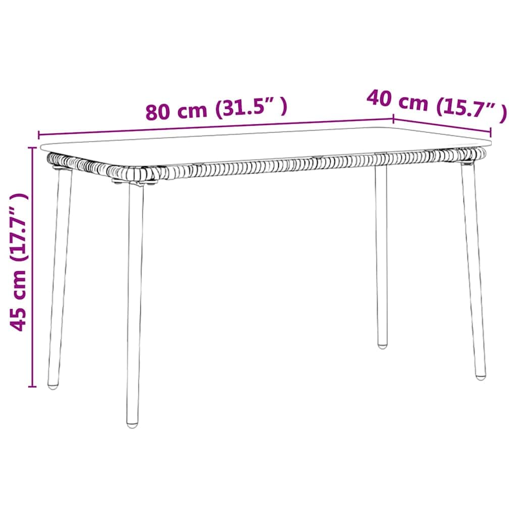 Stół ogrodowy naturalny z polirattanu ze stalową ramą, 80 x 40 x 45 cm, odporny na warunki atmosferyczne, stół tarasowy, na balkon, do ogrodu, patio, na zewnątrz, jedzenie, piknik, dla