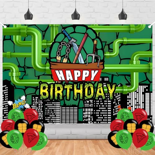 Green Turtle Birthday Backdrop Ninja Turtle Poster for Game Theme Party Decorations Movie Birthday Supplies Background Studio Shoot Photo Props
