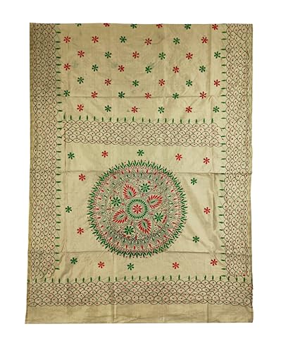 Image of SHRISTI CLOTHINGS Women's Hand Embroidered Cotton Silk Kantha Stitch Saree with Blouse Piece (SB420324 SWD59)