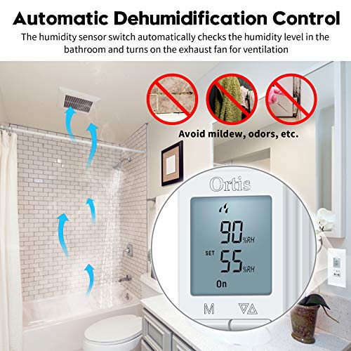 Humidity Sensor Switch, Ortis In-wall Bathroom Fan Automated Control Switch, Air Moisture Detection, Neutral Wire Required, White, 120V/220V