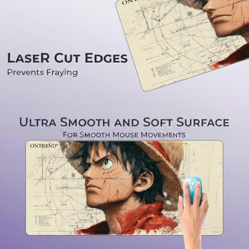 Image of ON TREND Anime Series Printed Mouse pad with Anti-fray Stitching, Waterproof Surface & Non-Slip Rubber Base Gaming Mouse Mat for Laptop, Computer & Desk (Large Extended -23x11 Inch) (Wanted Luffy)