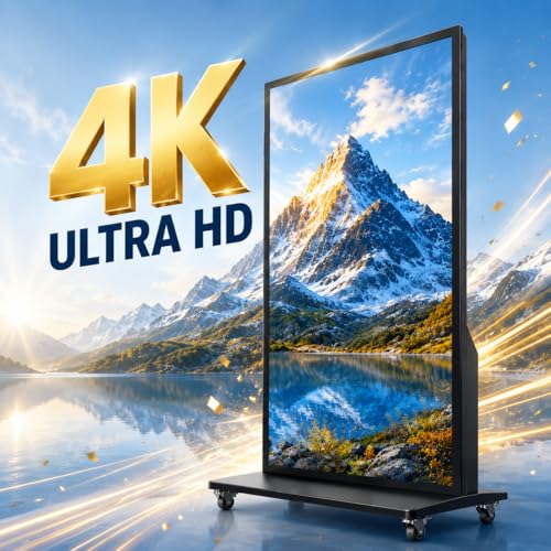 Image of 75 Inch Full Screen Digital Signage Display, 4K UHD Floor Standing Digital Poster Kiosk with Android System, WiFi, HDMI, USB Input, CMS Remote Management for Retail Stores, Hotels, Business