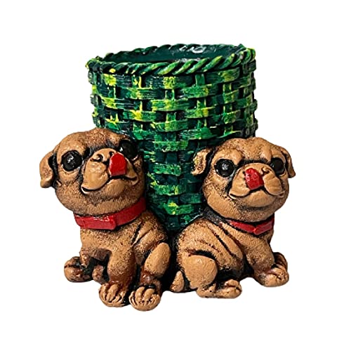 Image of AUGEN Pen Stand Decorative Hand Painted Two Puppy, Dog Design Stationery Holder | Gift Item | Table Top Decor (1050)