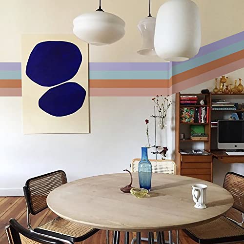 Liveinurban Original Hand Drawn Fabric Peel And Stick Large Watercolor Boho Rainbow Wall Mural, Mid Century Modern Rainbow Wall Decals For Bedroom Living Room Decor, Lightsteelblue And Red Rainbow #TOP3