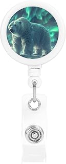 Badge Reel Retractable Clip for Badge Holder Polar Bears Northern Lights Badges Clip Carabiner Clips with Breakaway lanyards Keychain Belt Clips for Nurse Doctors ID Card Holder
