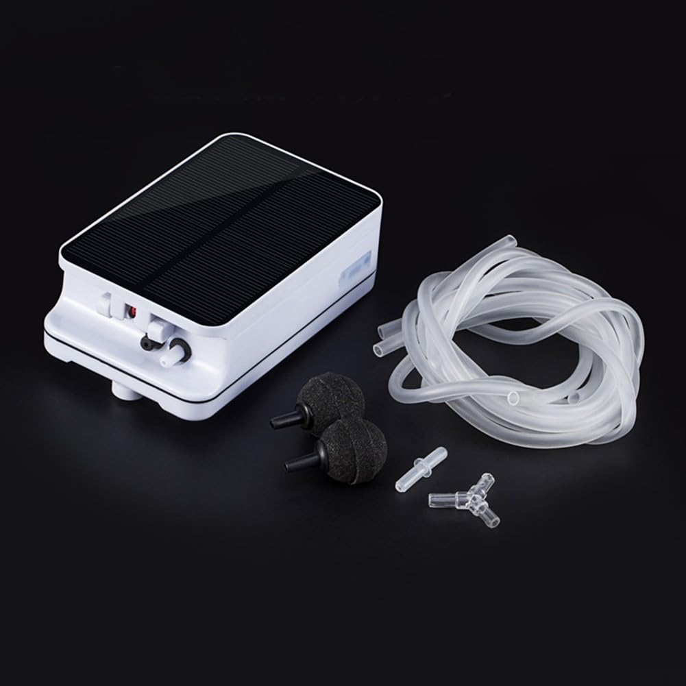 Aireador solar para estanque con batería de 2200 mAh – Bomba de oxígeno silenciosa para estanque de peces y acuario, recargable por USB, 20 h de autonomía, incluye piedra de aire