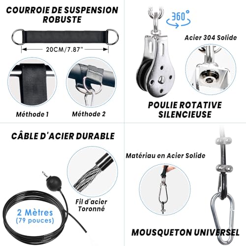 Poulie Musculation LAT Pulldown Corde Triceps et Machine Dos Épaules