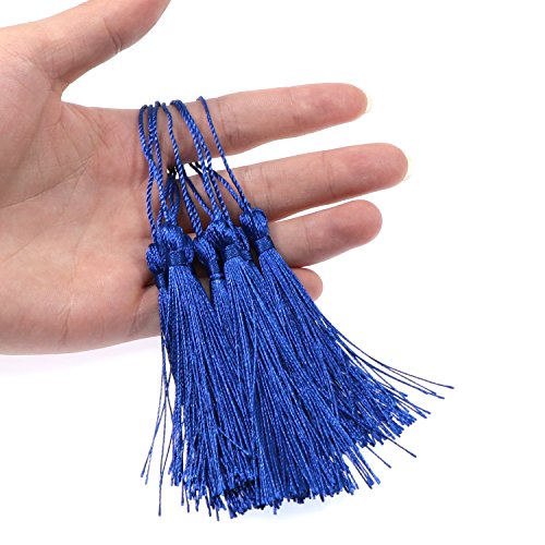 Image of VAPKER 100 Pieces Blue Tassels 13cm /5-Inch Silky Handmade Soft Tassels Floss Bookmark Tassels with 2-Inch Cord Loop for Jewelry Making, DIY Projects, Bookmarks