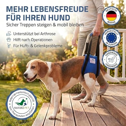 Nature Pet © - Tragehilfe Hund hinten - Verstellbarer Hunde Tragegurt als Treppenhilfe - Ideal für ältere, kranke oder operierte Vierbeiner - Praktische Unterstützung für Mobilität (XS, Schwarz)
