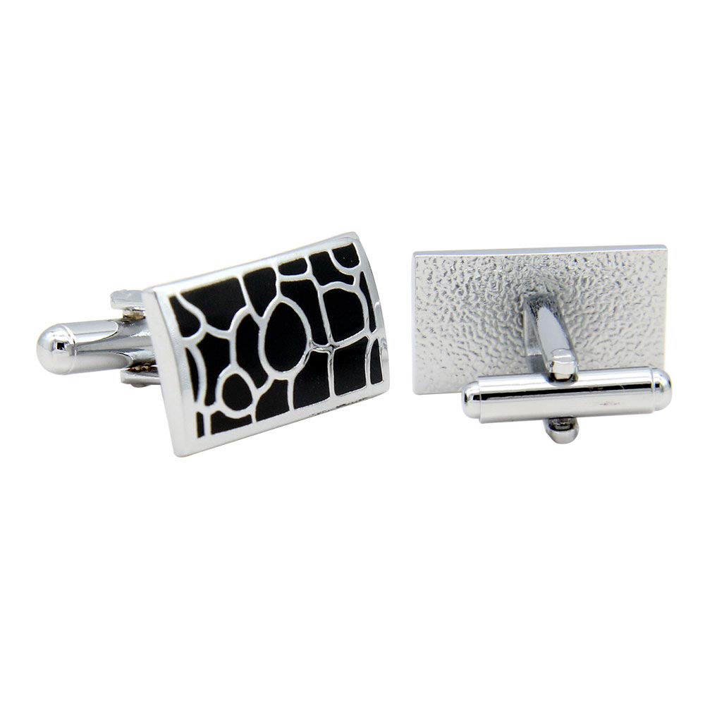 marque Cufflinks - Classic Black Emanel Rectangular Silver Plated, for Men & Women, Office Corporate & Party, in a Gift Box (1 Pair)-picture-27