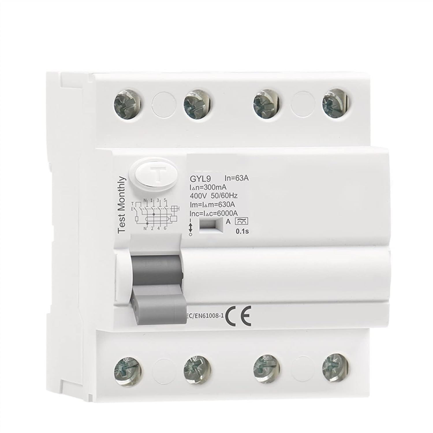 Disjoncteur différentiel 4P 63A Type A 30mA pour protection triphasée