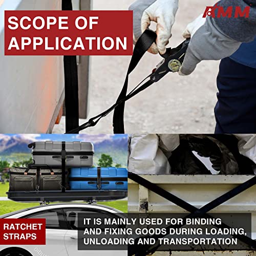 Amm Ratchet Tie Down Strap（6-Pack），1500Lb Guaranteed Max Break Strength，4Pc Premium 15Ft Rachet Tie Downs With Padded Handles，2Pc 12Ft Lashing Straps Up To 600Lbs，Best For Moving，Securing Cargo #TOP4