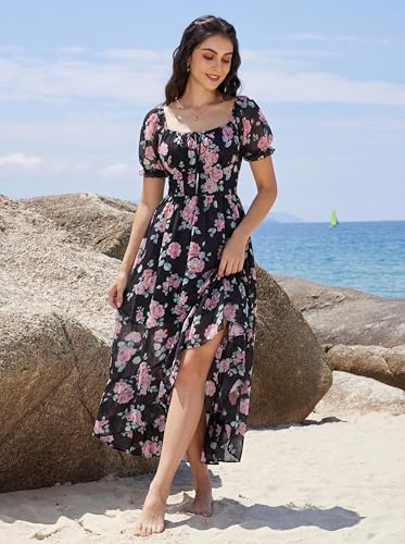 Image of Scarlet Darkness Corset Dresses for Women Summer 2026 Floral Wedding Guest Chiffon Sundress