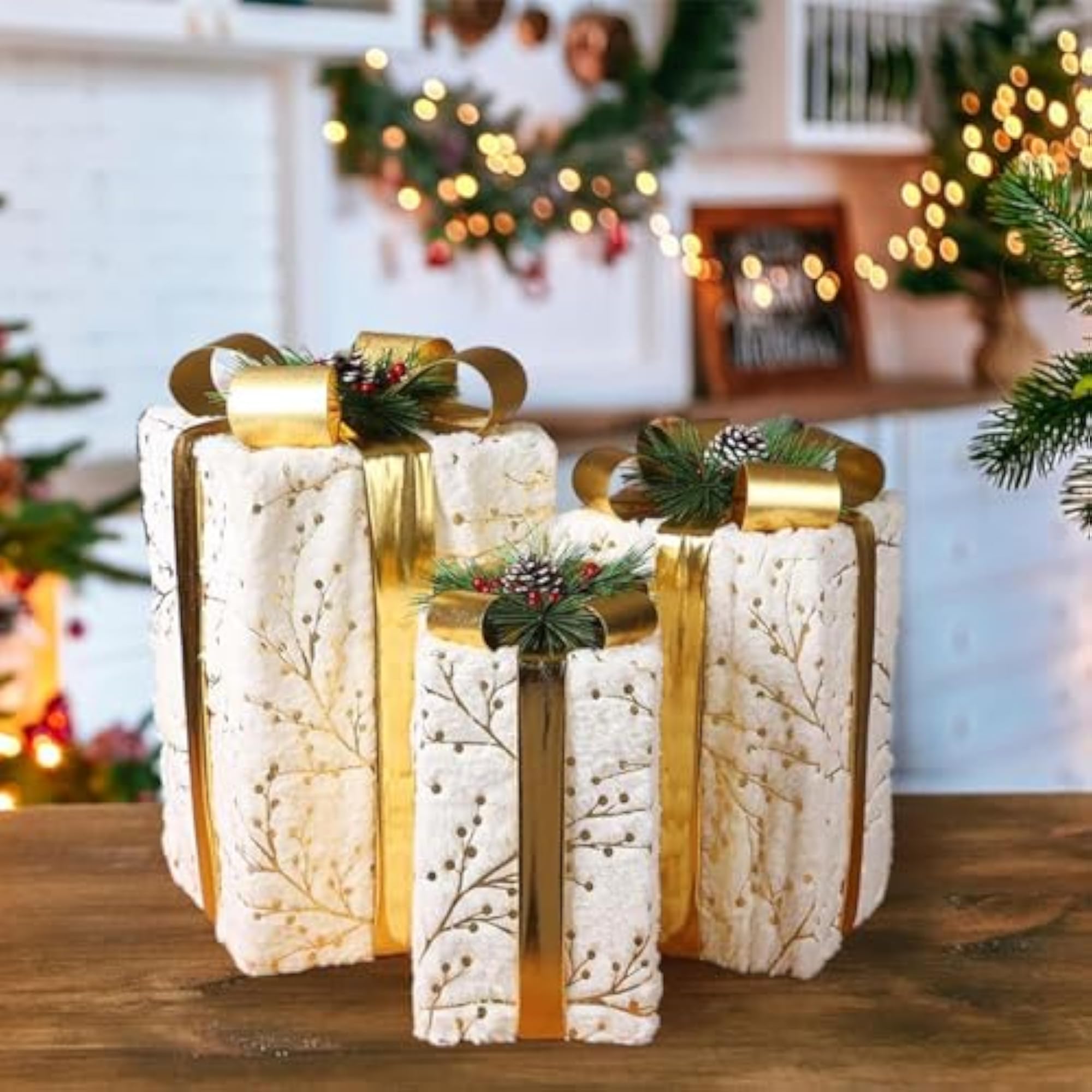 3Pcs Gift Boxes for Christmas Decoration, Rectangle