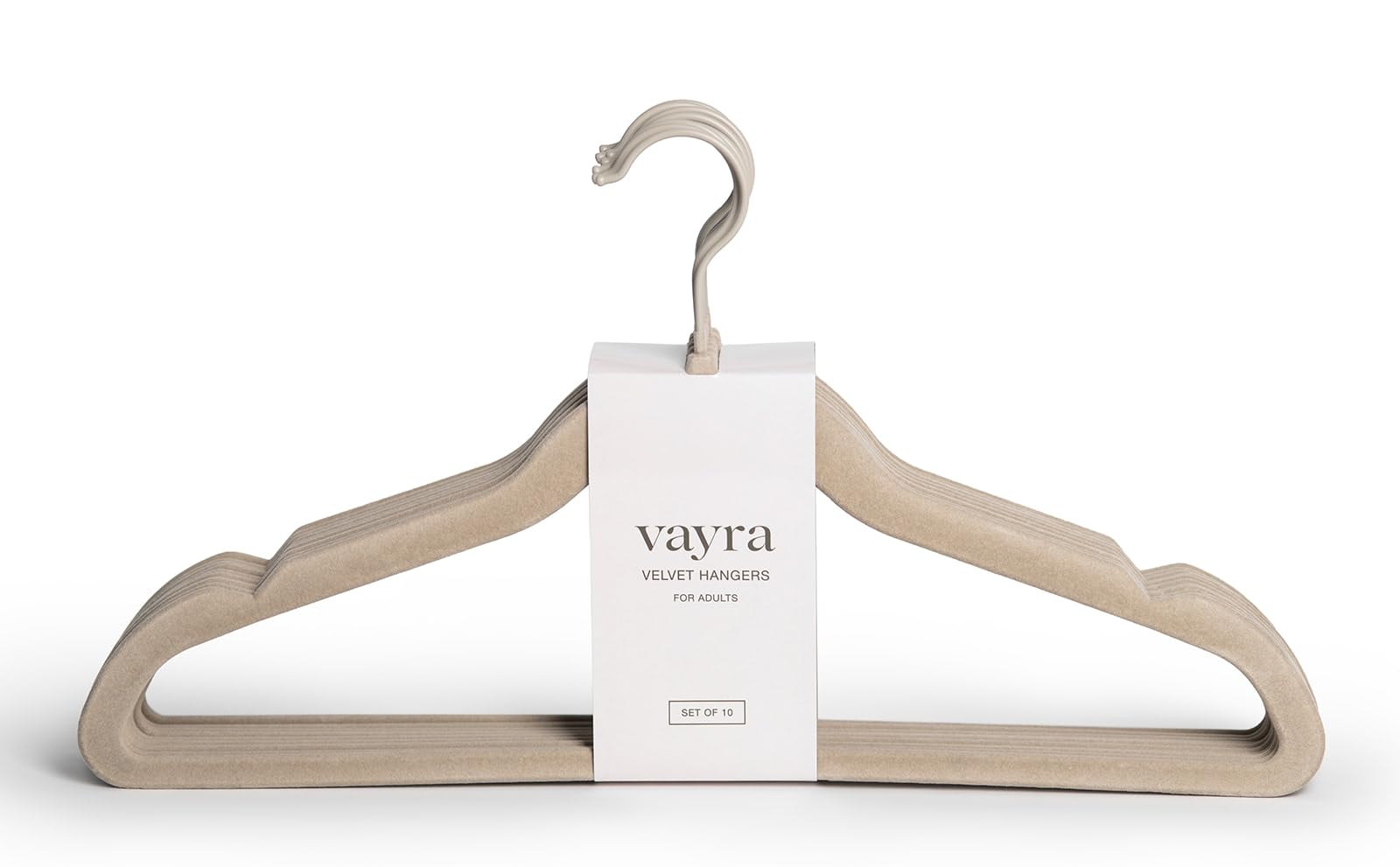 Vayra Home Perchas de terciopelo – Perchas antideslizantes para la organización del armario – Beige neutro, fuerte sujeción, gancho mate – Adulto (juego de 10)