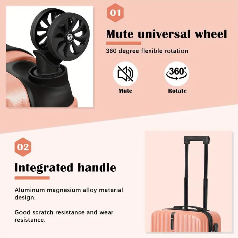 14+20 Inch Hardshell Carry-On Luggage Set with 360° Spinner Wheels – Ultra-Lightweight, Expandable, TSA Lock – Durable for Travel (Rose Gold)3