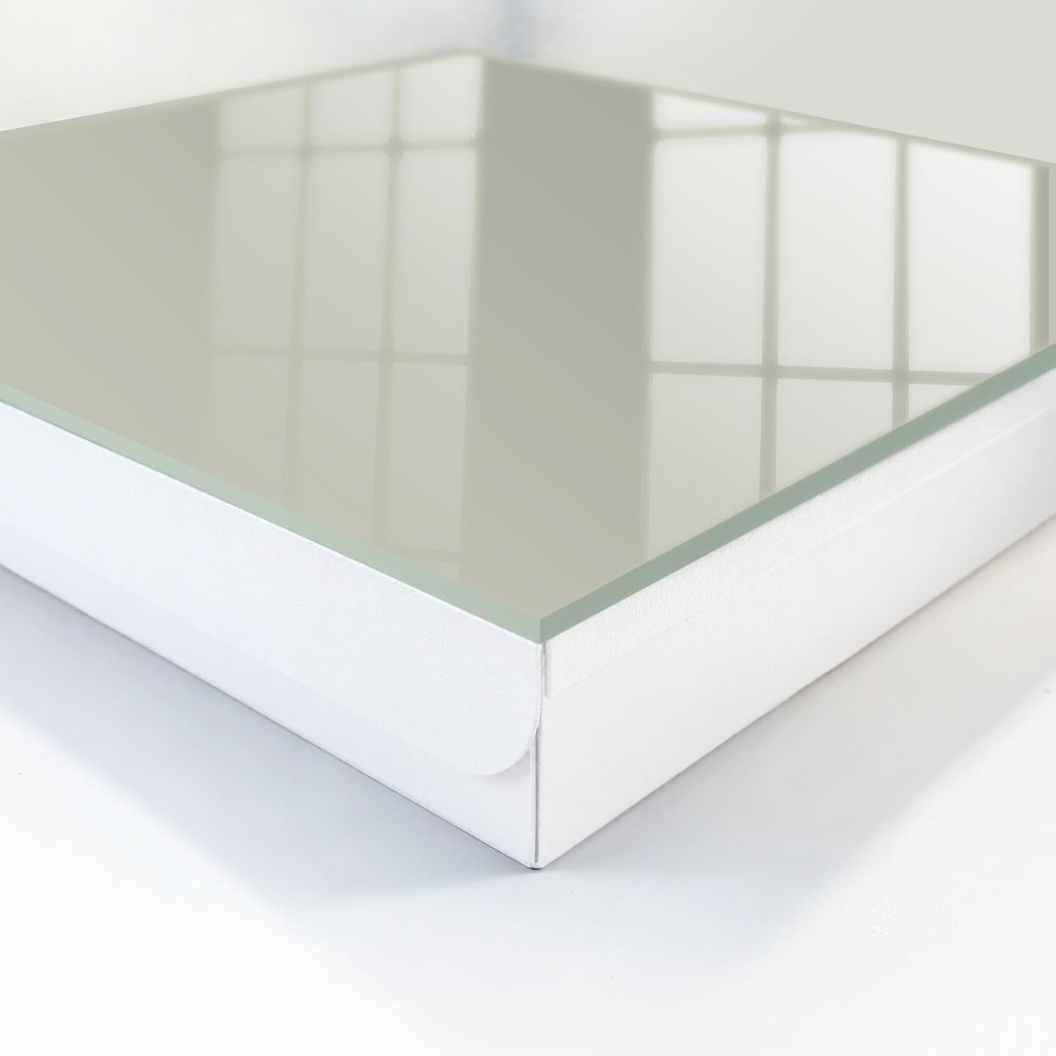 Tulup Armario de Llaves 30x30 cm | Blanco | Derecha | Montaje en Pared | Gris cálido | de Metal | Organizador | 50 Ganchos | Frente Decorativo de Cristal | Kit de Montaje Incluido