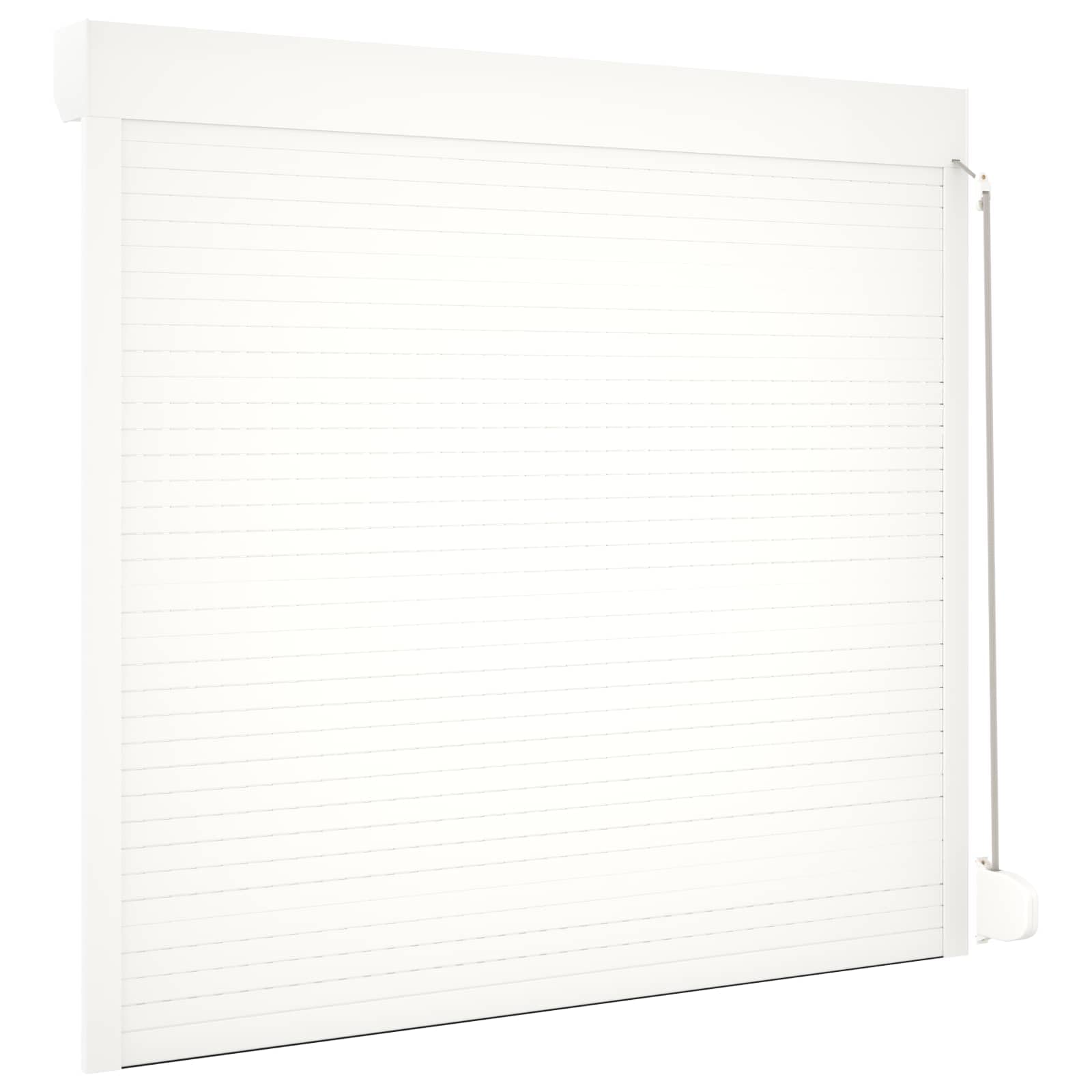 Volet roulant blanc 160 x 150 cm en aluminium et polyuréthane pour fenêtre extérieure avec brise-vue et protection contre les intempéries, kit avec boîte de volet roulant, rail de guidage