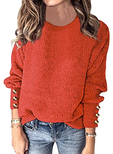 Womens Pullover Sweaters Batwing Long Sleeve Crewneck Casual Loose Knit Jumper Tops with Buttons2
