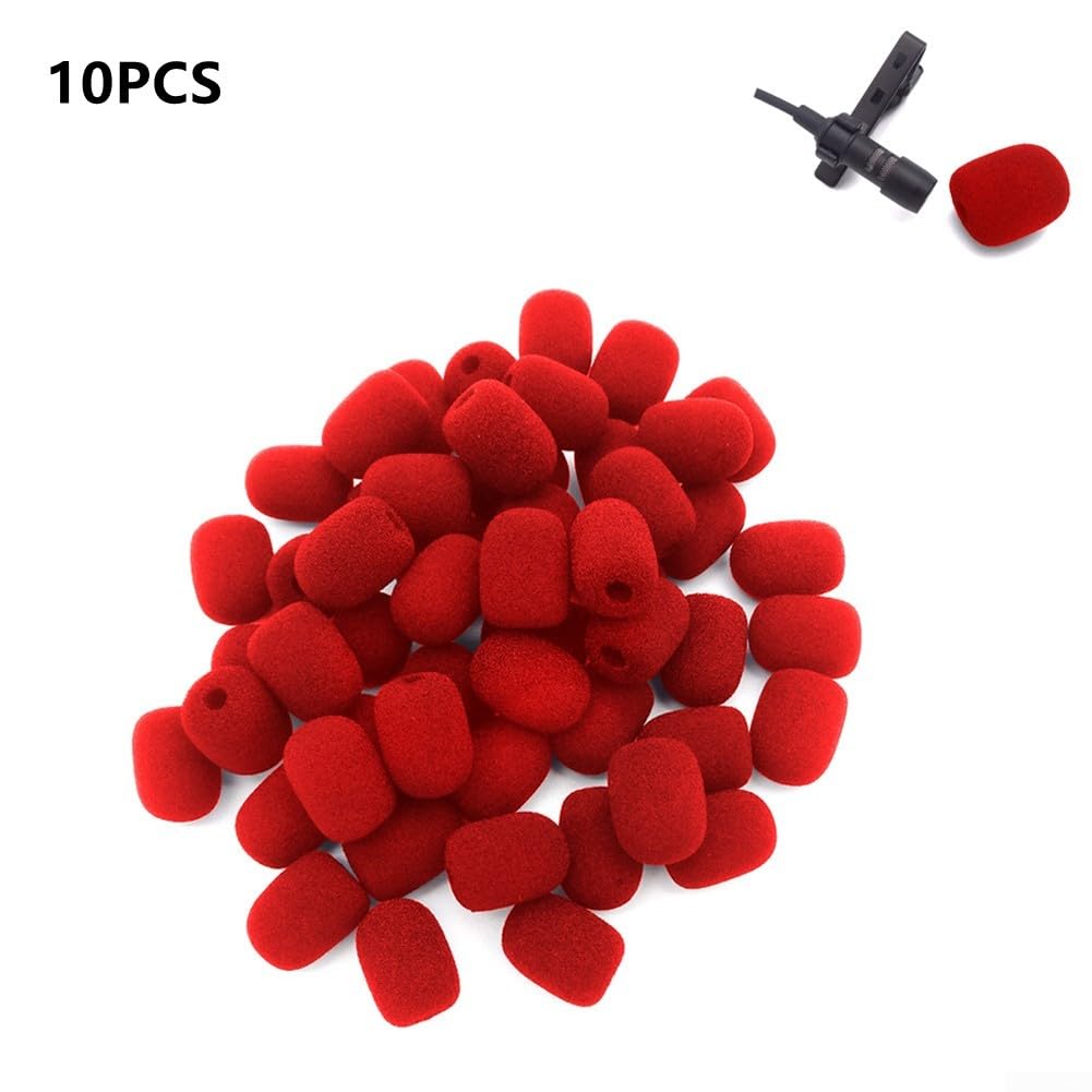 10pcs Mini Headset Microphone Windscreen Cover, Sponge Foam Mic Cover Replacement (Red)