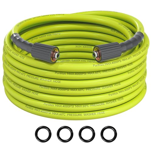 Purilitzs Pressure Washer Hose 25FT with M22-14/15 Fittings 1/4 Inch Kink Resistant Replacement Hose 4000PSI for Car Washing Patio & Garden Cleaning Green