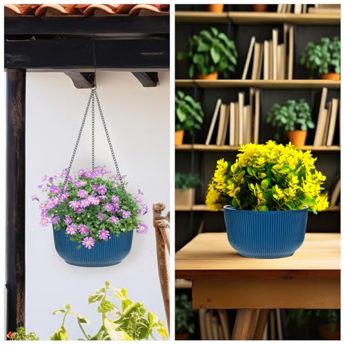 Hanging Planters 9/10/11 Inch for Indoor Plants, 3 Pack Plant Hanger Outdoor with Drainage Holes, Self Watering Hanging Basket Flower Pot for Garden Home Decor, Dark Blue - Image 6