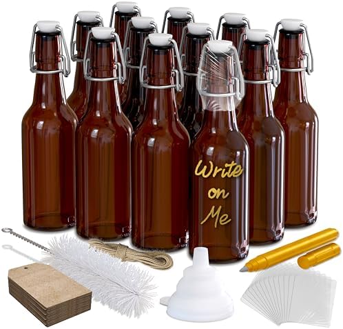 Nevlers 8.5 Oz Amber Glass Beer Bottles 12 Pack | Swing Top Glass...