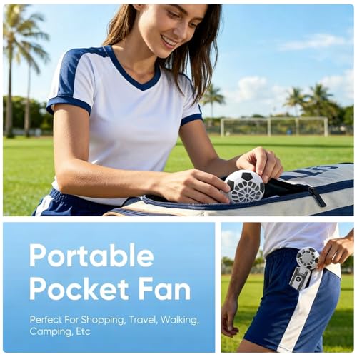 Umkeciv Portable Turbo Fan with Ice Cooling, Soccer-Shaped Mini Personal Fan, 5 Speeds, Up to 8Hrs, 180° Adjustable, 4-Mode LED, Rechargeable Handheld Pocket Fan for Outdoor, Travel, Game Day, White — view 5