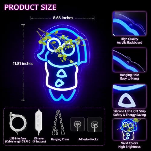 Image of Cute Cartoon Neon Sign Dimmable Blue Girl LED Light Sign for Wall Decor, Aesthetic Sad Gaming Night Light for Bedroom Game Room Birthday Playroom Gift for Kids